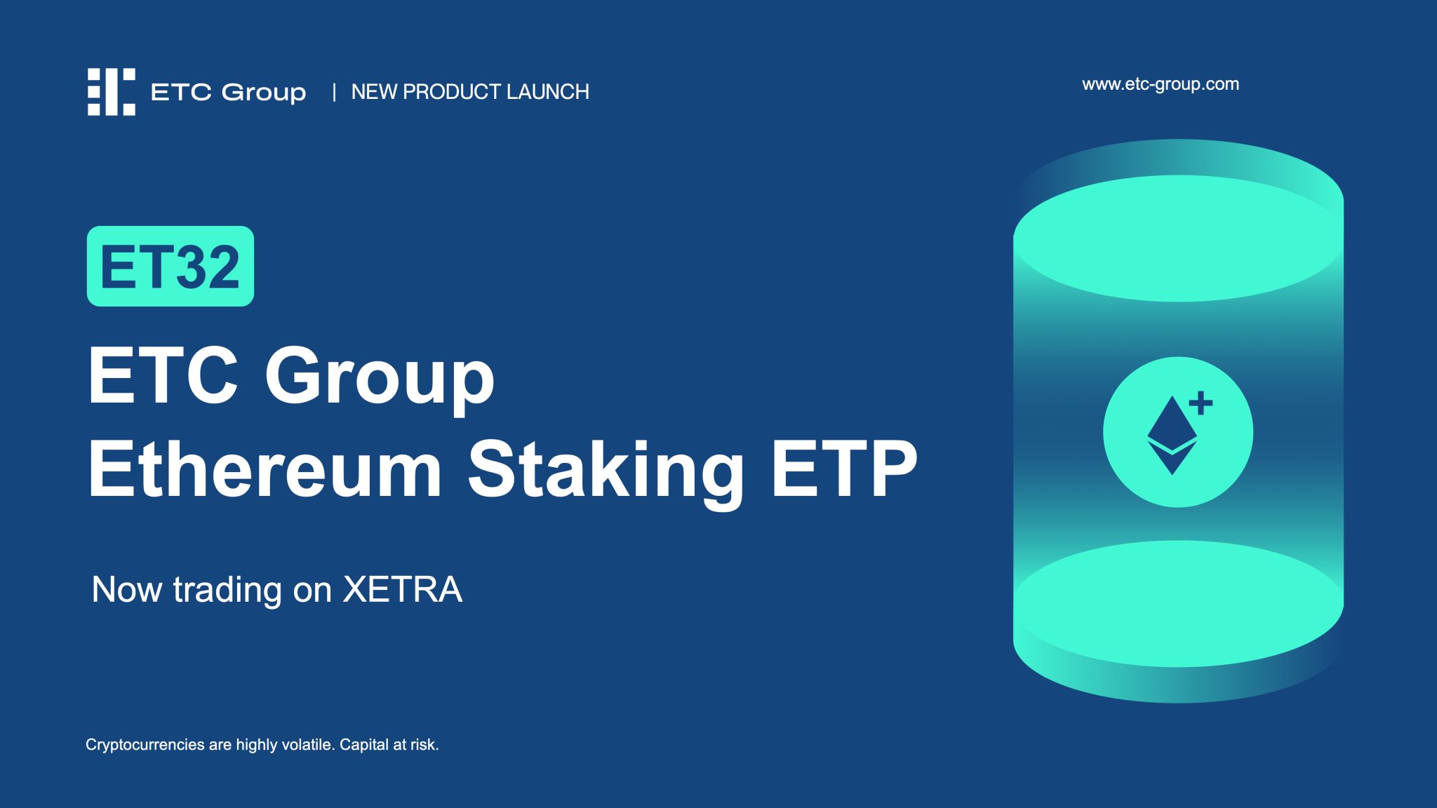 ETC Group är stolta över att avslöja lanseringen av en ny Ethereum produkt, ETC Group Ethereum Staking ETP (ET32) på Deutsche Börse Xetra Trading i morse.
