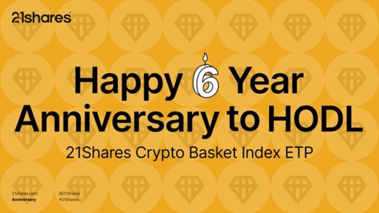 HODL fyller sex år! 🎉 21Shares var den första emittenten att erbjuda en fysisk krypto-ETP-korg i Europa. Denna lanserades när BTC handlades till 4 400 $. Idag svävar den runt $91 000! Upptäck mer om HODL (eller 21XH som den också kallas beroende på börs) och dess resa.