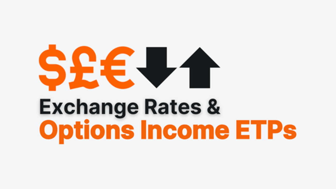 IncomeShares börshandlade produkter (ETPer) handlas i Europa och Storbritannien, men de innehar tillgångar noterade i USA och säljer amerikanska optioner. Det innebär att växelkursrörelser kan påverka investerarnas avkastning i pund och euro. Den här artikeln förklarar hur det fungerar med optionsintäkter som betalas till investerare och den totala avkastningen.