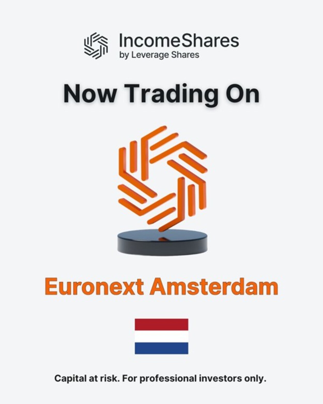 IncomeShares har korsnoterat 19 börshandlade produkter på Euronext Amsterdam, en av Europas ledande börser. Lanseringen inkluderar 13 ETPer med enskilda aktier, tillsammans med index, råvaror och räntebärande aktier.