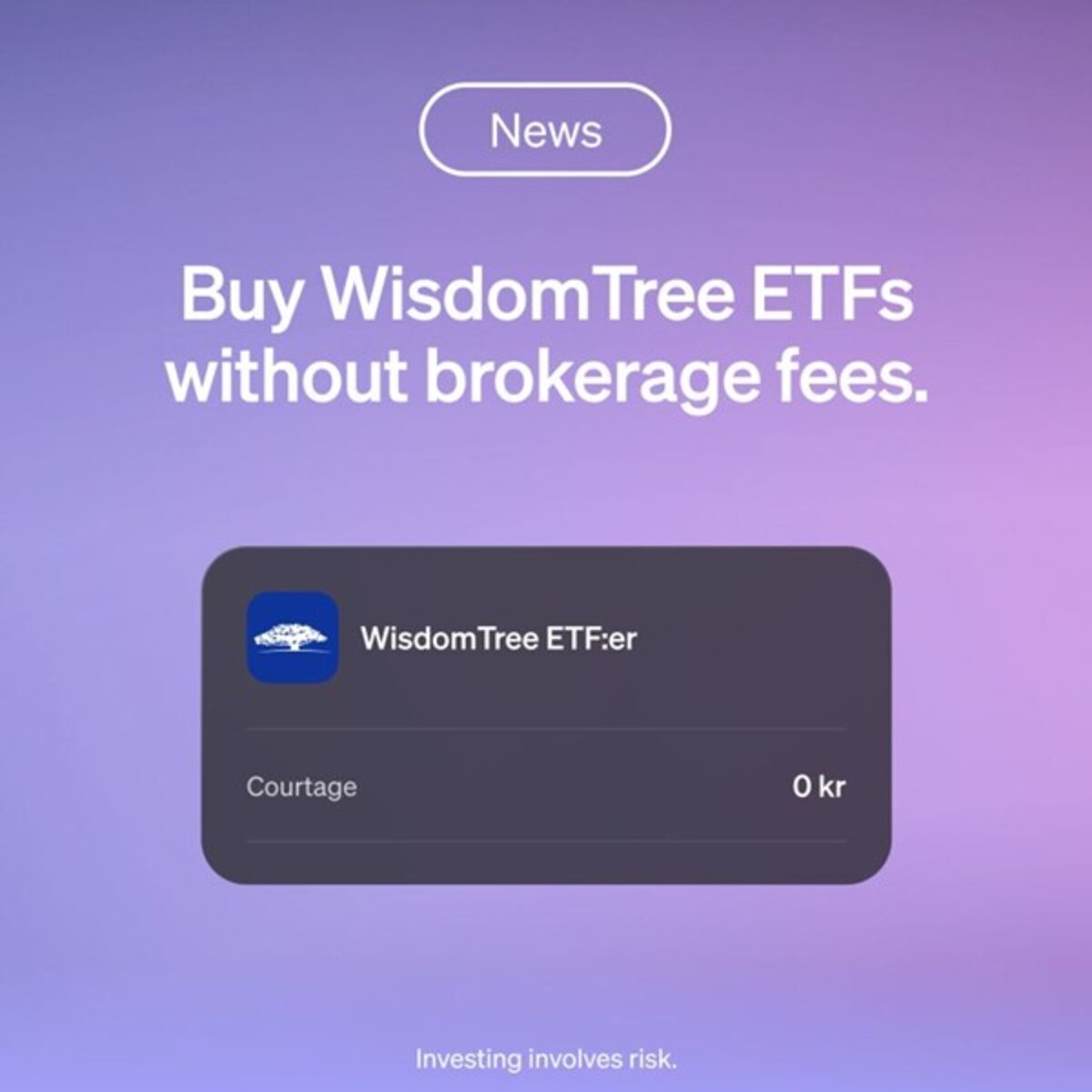 SAVR har tagit nästa steg mot att skapa Sveriges bästa ETF-erbjudande genom att ingå ett partnerskap med WisdomTree. Du kan nu handla WisdomTrees ETFer utan courtage hos SAVR.