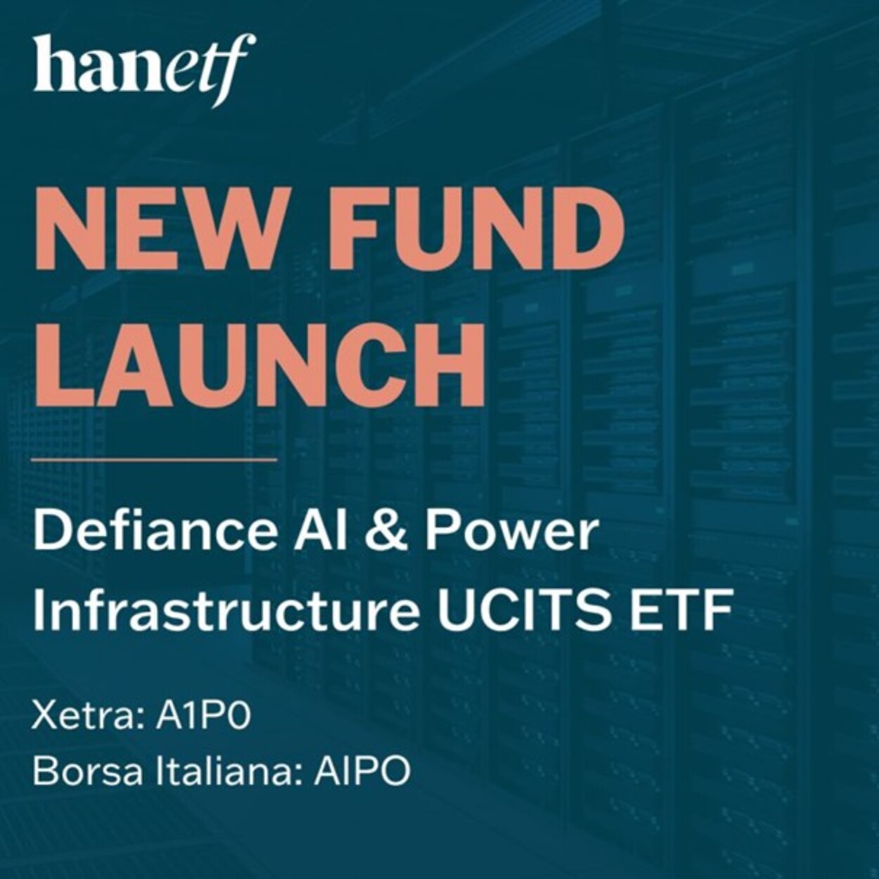 HANetf, Europas första och ledande white-label UCITS ETF- och ETC-plattform, är glada att kunna meddela Defiances inträde på den europeiska ETF-marknaden med lanseringen av Defiance AI & Power Infrastructure UCITS ETF (ticker: A1P0).