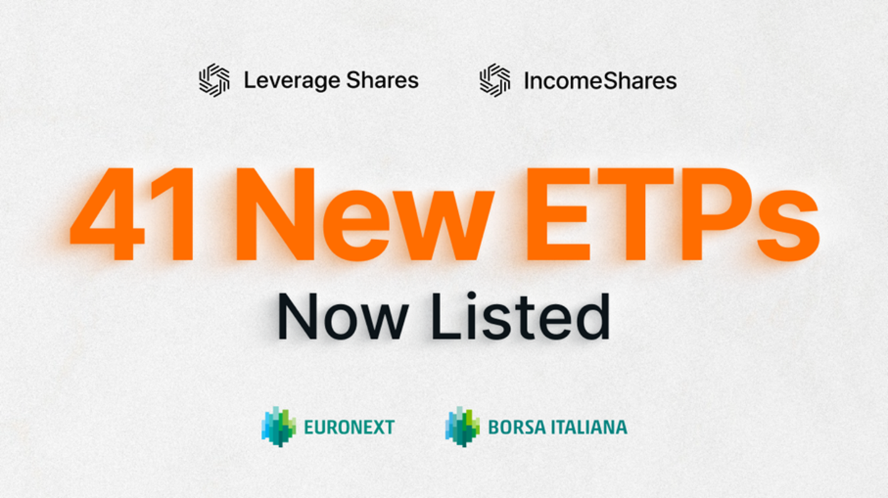Leverage Shares är glada att kunna meddela korsnoteringen av ett nytt utbud av börshandlade produkter (ETPer), som nu handlas på Euronext Amsterdam och Borsa Italiana. Dessa produkter är redan listade på Londonbörsen, och denna expansion för dem närmare en bredare europeisk investerarbas, vilket gör att Leverage Shares totala erbjudande uppgår till över 200 produkter.